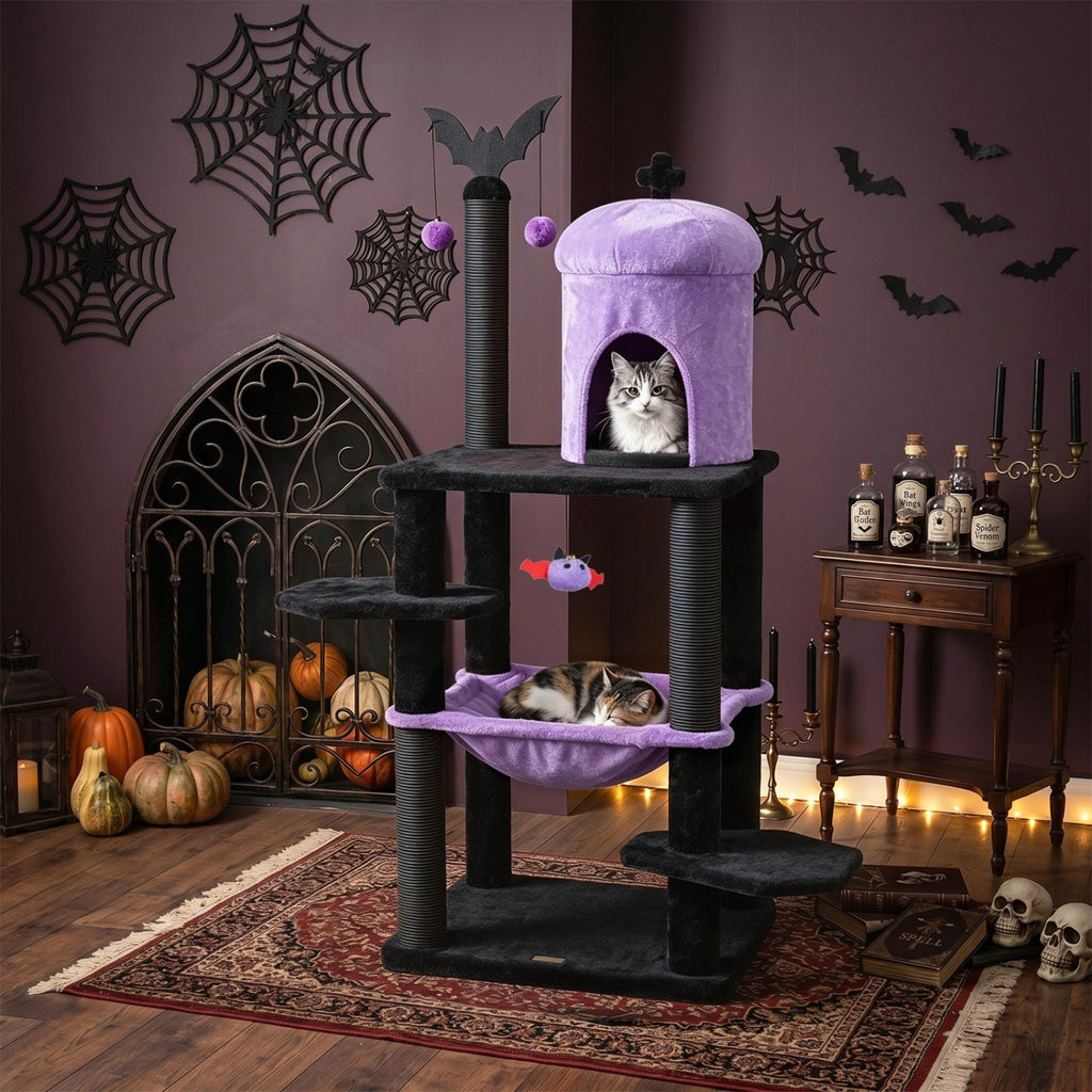 51" Gothic Multi-Level Cat Tree with Spider Toy & Hammock