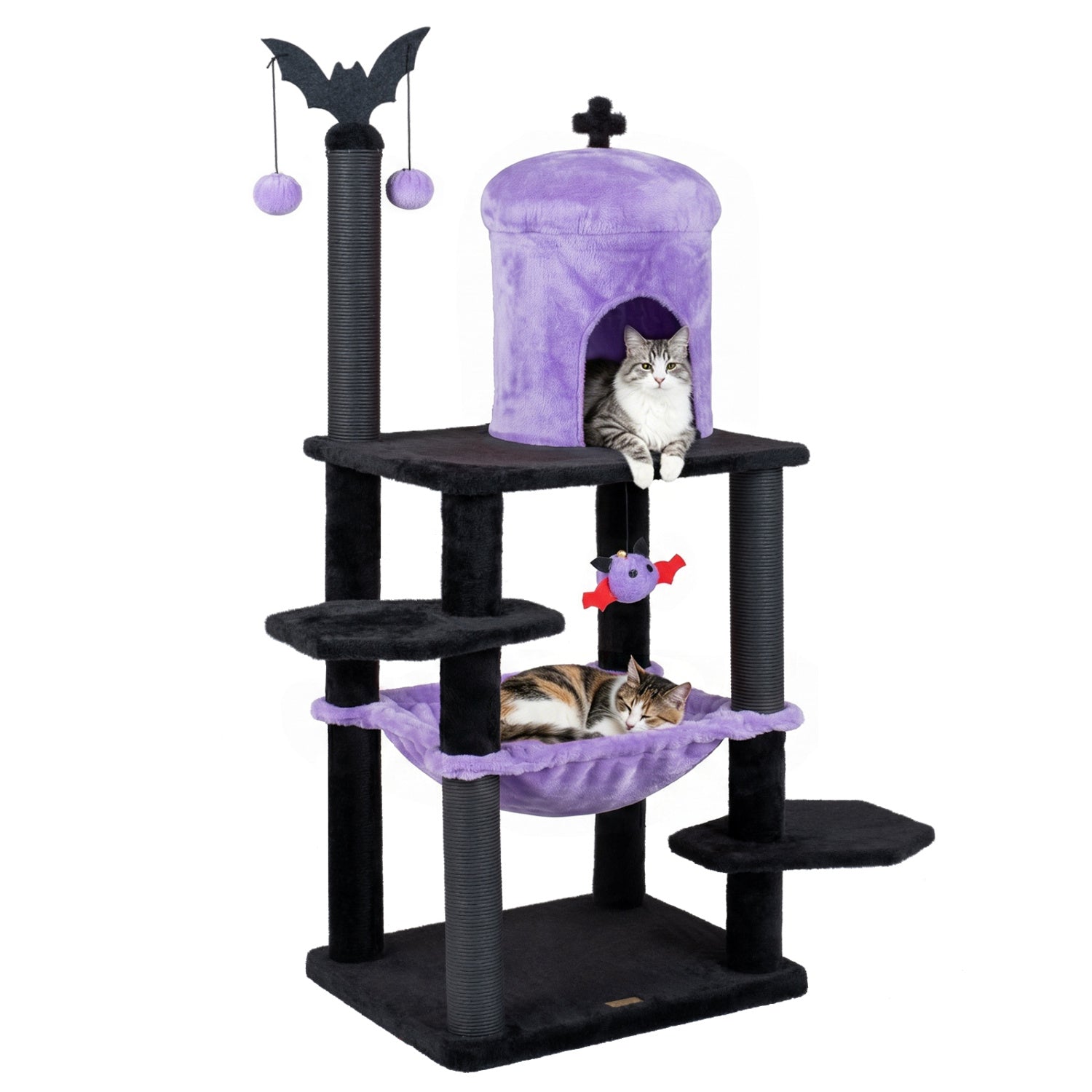 51" Gothic Multi-Level Cat Tree with Spider Toy & Hammock - Majestic Pet Kingdom