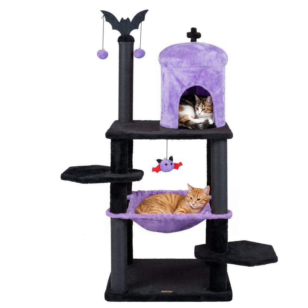 51" Gothic Multi-Level Cat Tree with Spider Toy & Hammock - Majestic Pet Kingdom