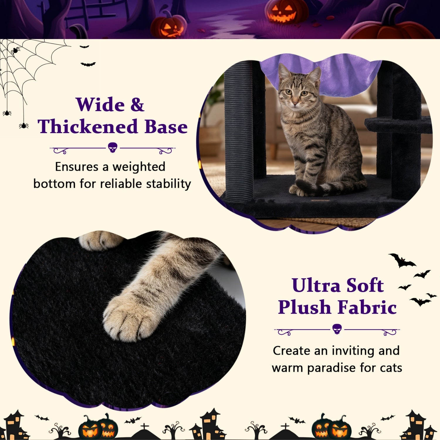 51" Gothic Multi-Level Cat Tree with Spider Toy & Hammock - Majestic Pet Kingdom