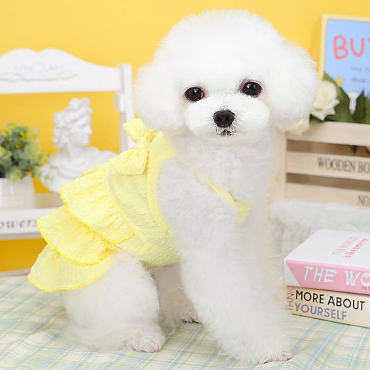 dog-ruffle-dress-sleeveless-bow-summer-clos-yellow-l-luxury-view-2 | Majestic Pet Kingdom