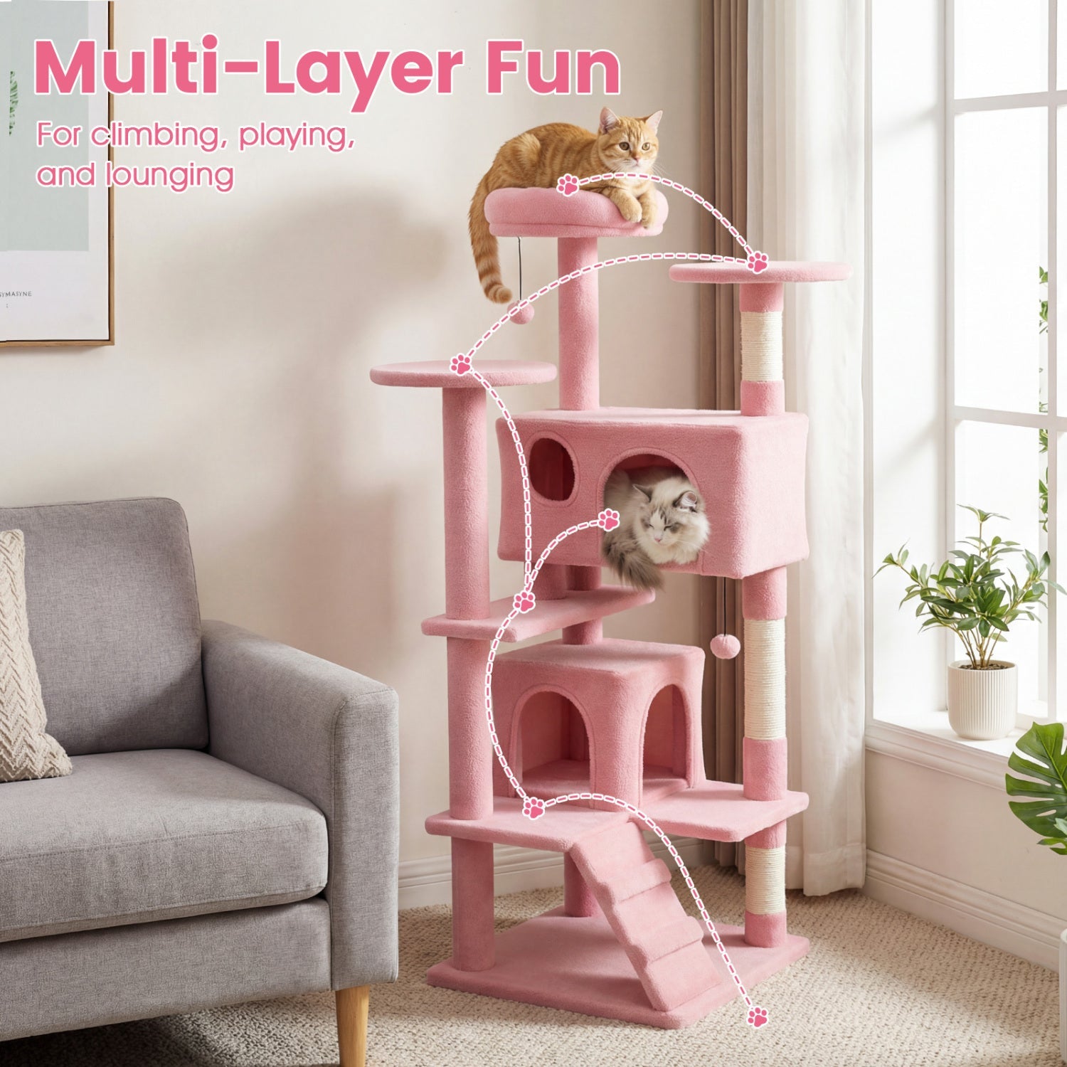 52 Inch Tall Cat Tree Tower for Indoor Cats - Majestic Pet Kingdom