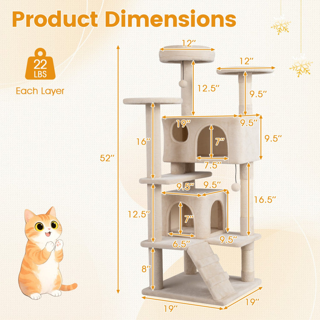52 Inch Tall Cat Tree Tower for Indoor Cats - Majestic Pet Kingdom