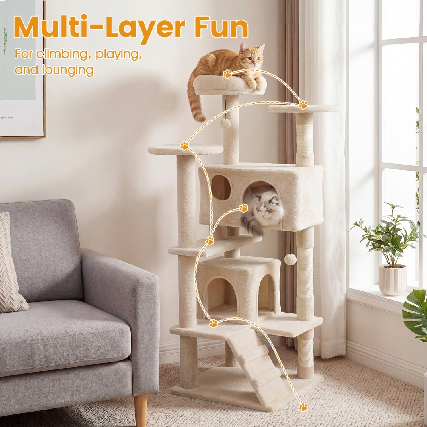 52 Inch Tall Cat Tree Tower for Indoor Cats - Majestic Pet Kingdom