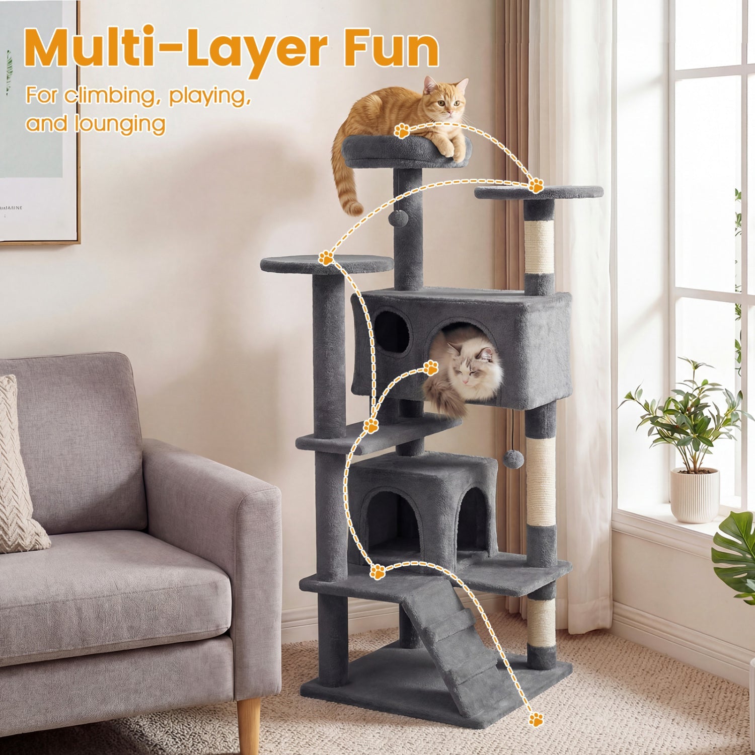 52 Inch Tall Cat Tree Tower for Indoor Cats - Majestic Pet Kingdom