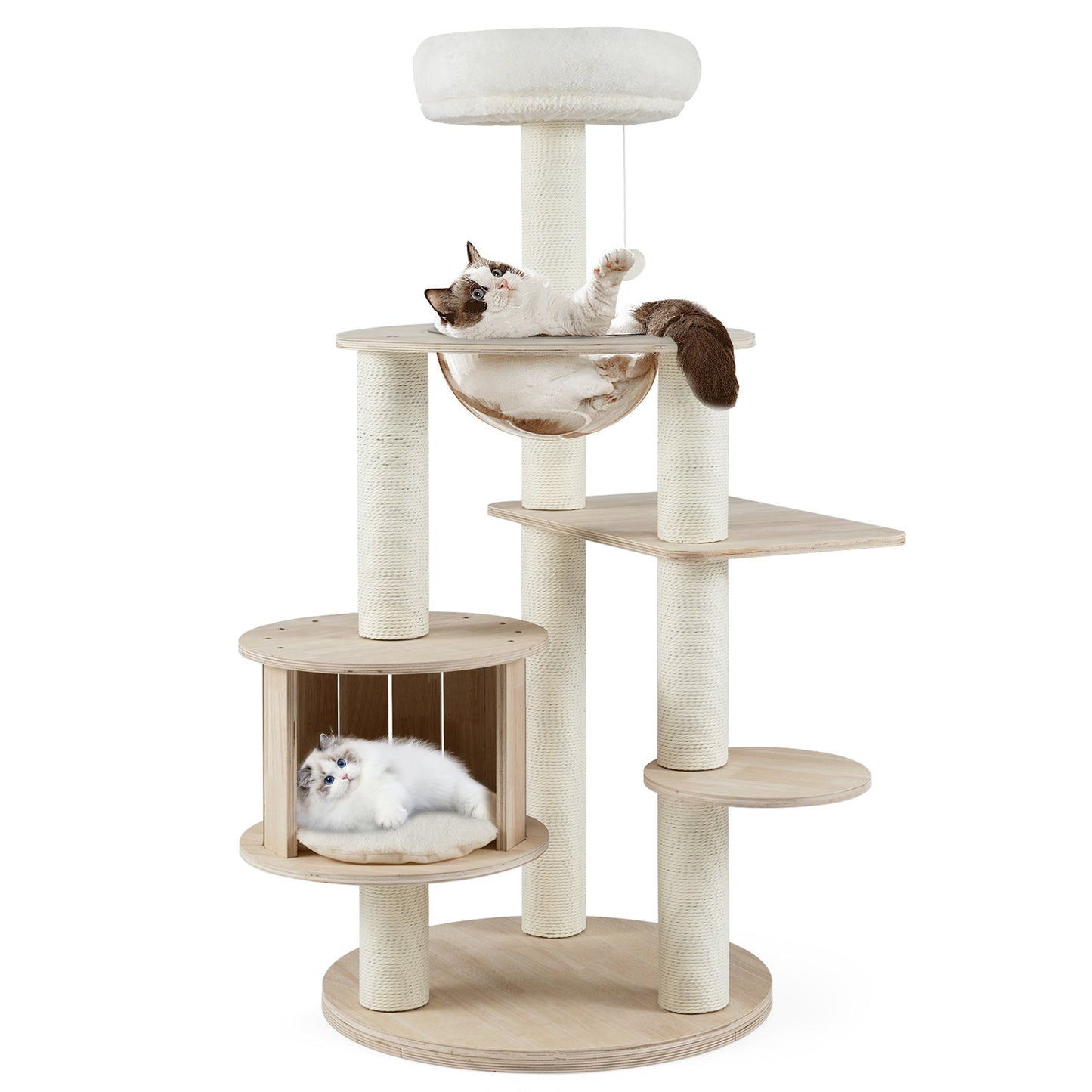 52 Inches Tall Wooden Cat Tree with Washable Plush Cushions and Multi-Level Climbing Stand - Majestic Pet Kingdom