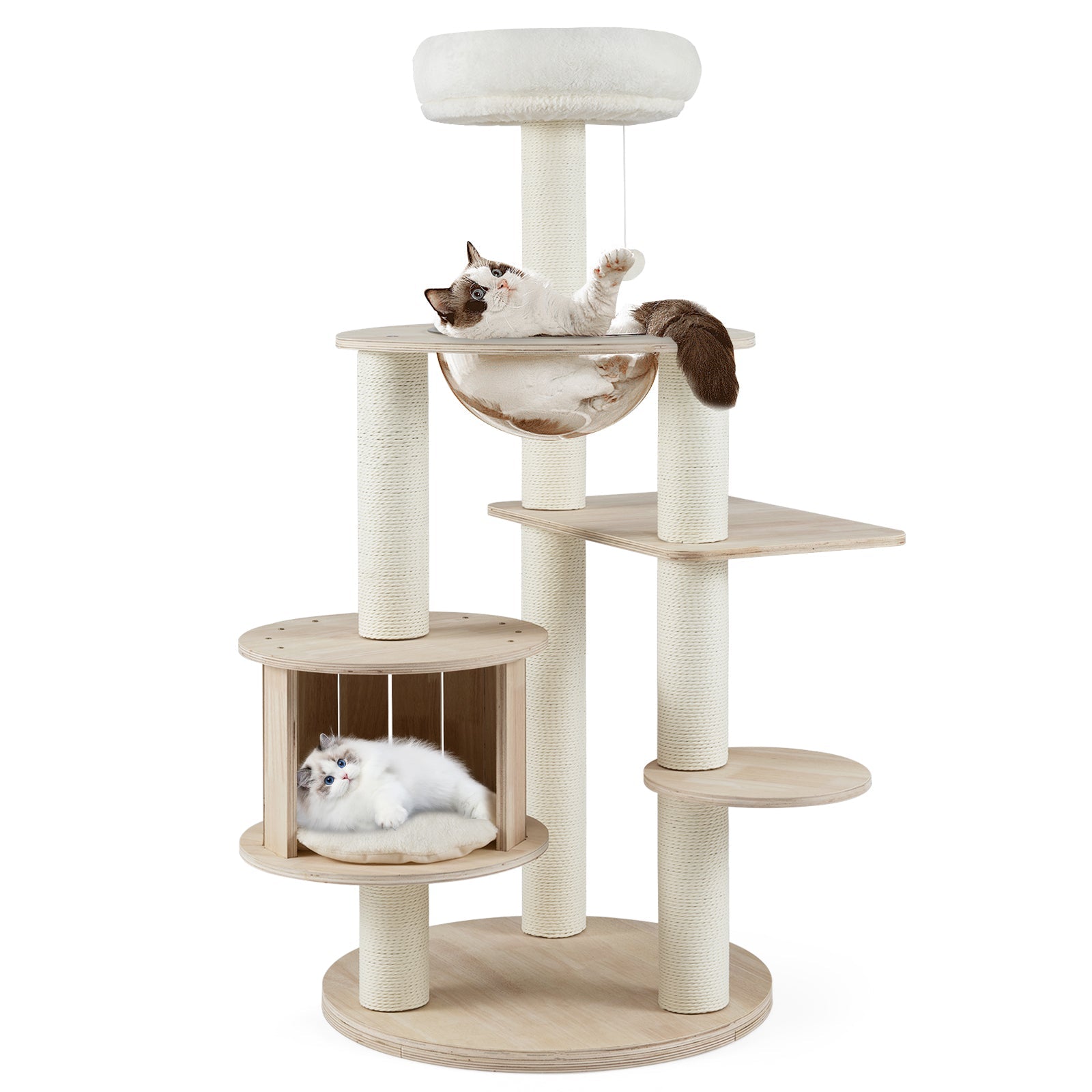 52 Inches Tall Wooden Cat Tree with Washable Plush Cushions and Multi-Level Climbing Stand - Majestic Pet Kingdom