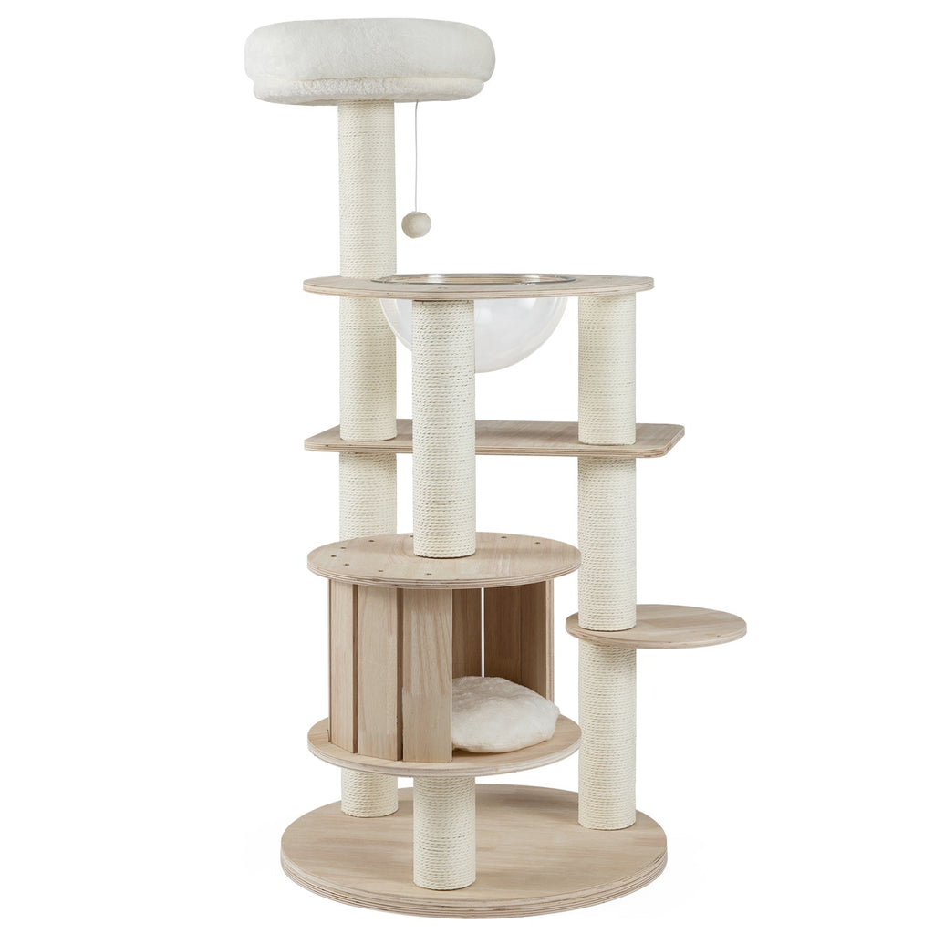 52 Inches Tall Wooden Cat Tree with Washable Plush Cushions and Multi-Level Climbing Stand - Majestic Pet Kingdom