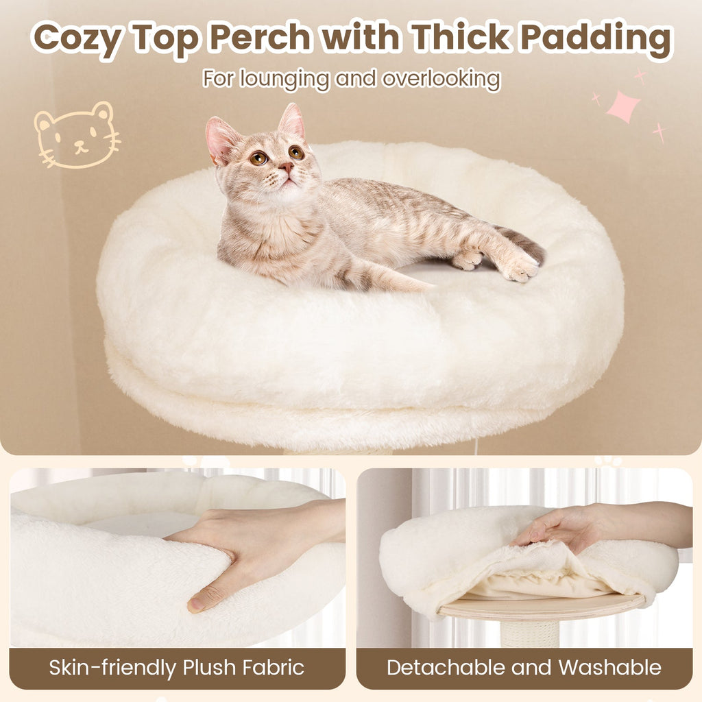 52 Inches Tall Wooden Cat Tree with Washable Plush Cushions and Multi-Level Climbing Stand - Majestic Pet Kingdom