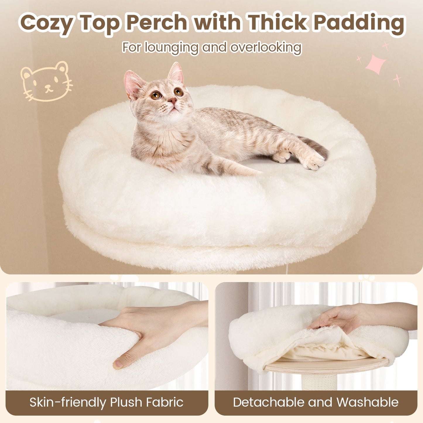 52 Inches Tall Wooden Cat Tree with Washable Plush Cushions and Multi-Level Climbing Stand - Majestic Pet Kingdom