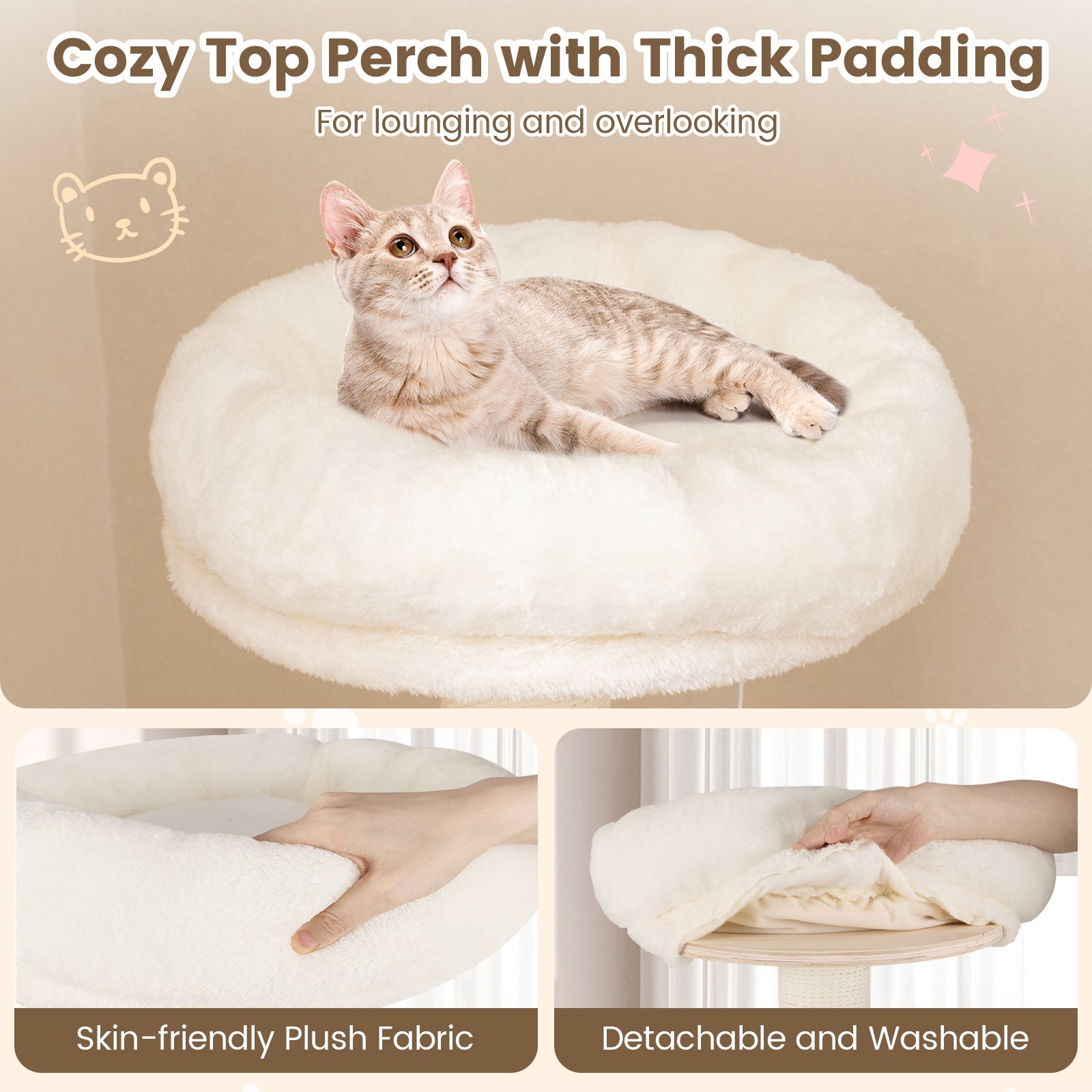52 Inches Tall Wooden Cat Tree with Washable Plush Cushions and Multi-Level Climbing Stand - Majestic Pet Kingdom