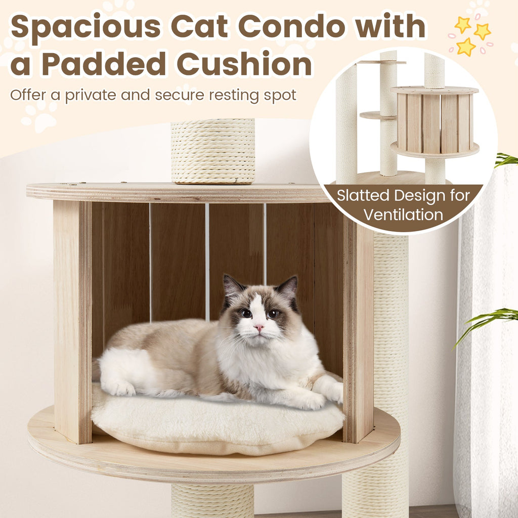 52 Inches Tall Wooden Cat Tree with Washable Plush Cushions and Multi-Level Climbing Stand - Majestic Pet Kingdom