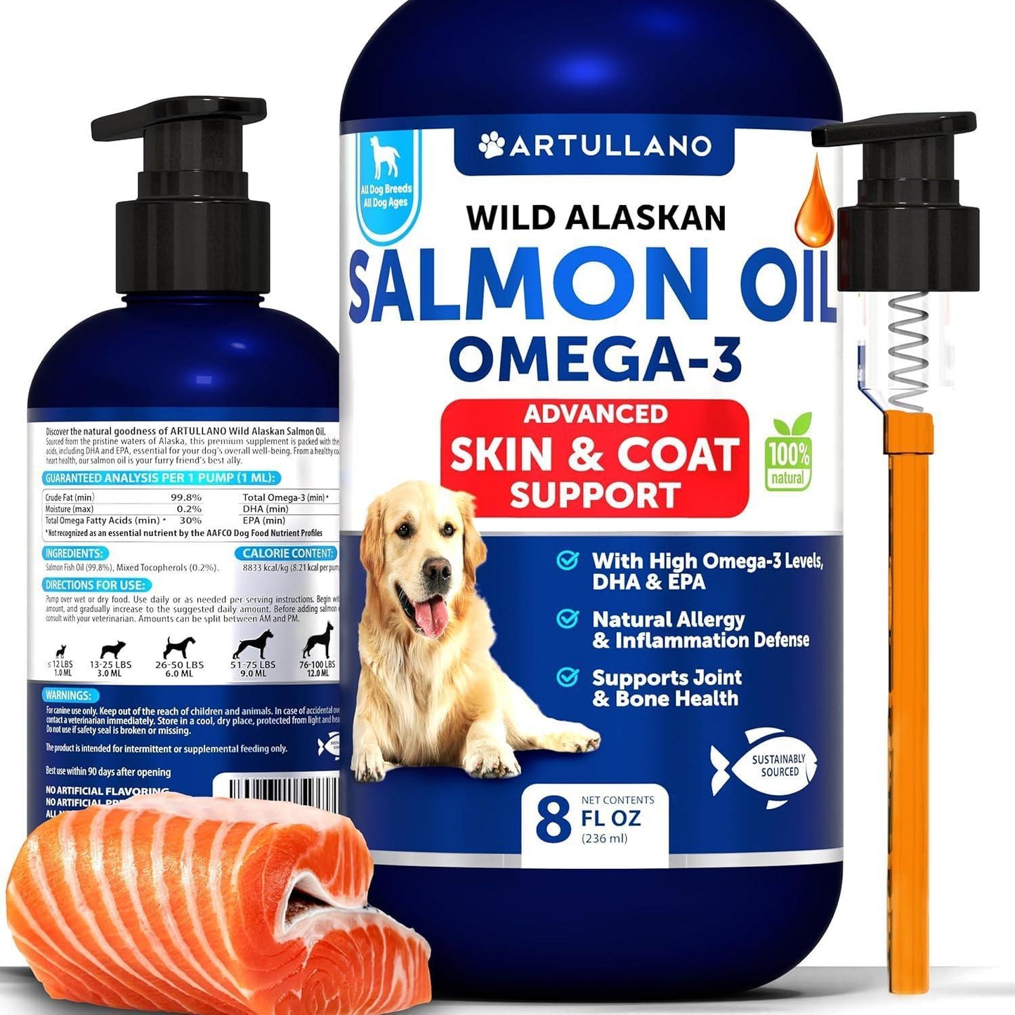 Pet Supplement Salmon Oil for Dogs 8 fl oz Omega 3 Wild