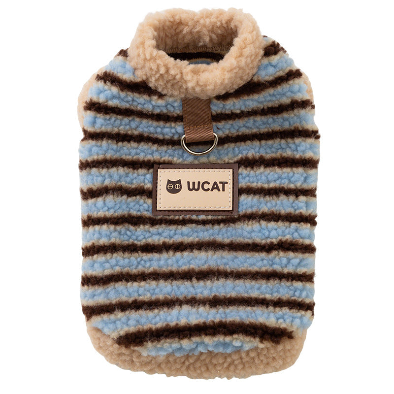 Autumn And Winter Dog Clothing, Warm Striped Lambskin Fleece Drawstring Two-legged Fleece, Small And Medium-sized Dog And Cat Pet Clothing - Majestic Pet Kingdom