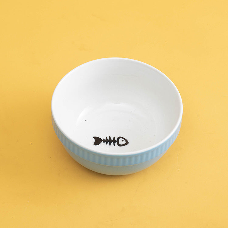 Ceramic Pet Bowl High Foot Neck Protection Snacks Anti-black Chin Oblique Mouth - Majestic Pet Kingdom