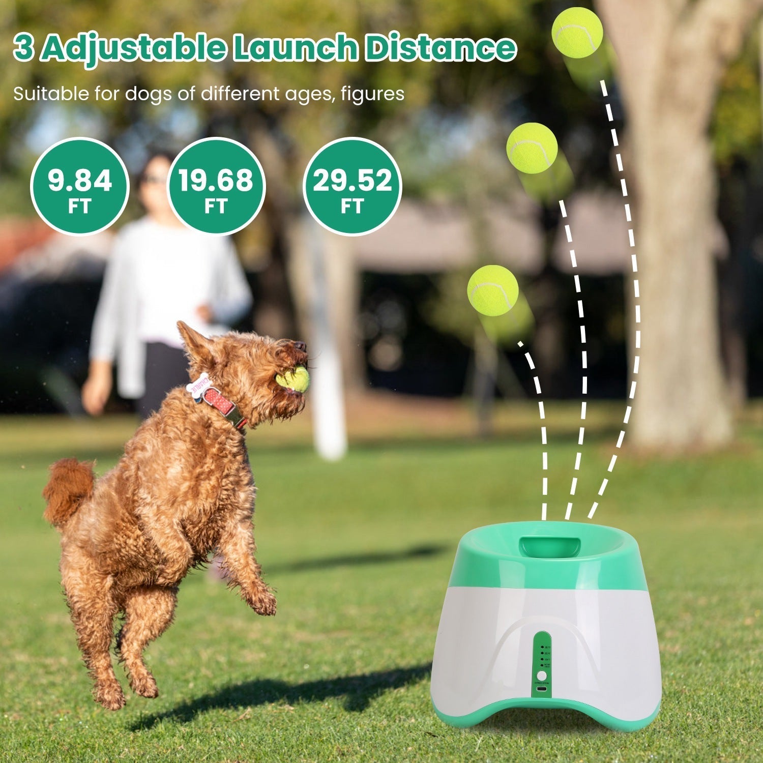 Dog Ball Launcher Automatic Fetch Machine with 6 Tennis Balls - Detail Angle 5 | Majestic Pet Kingdom