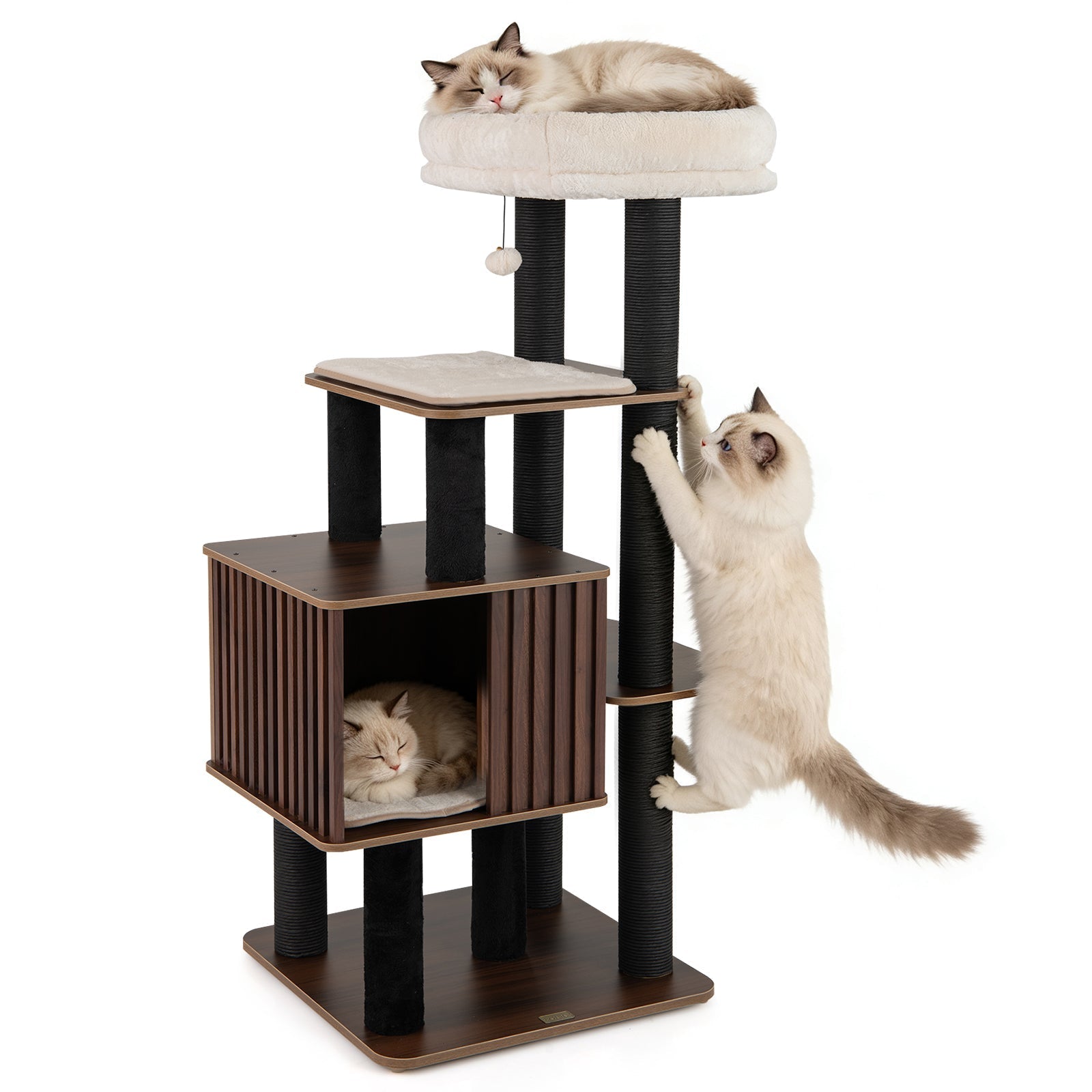 53.5 inch Tall Cat Tree for Indoor Cat Wooden Cat Tower Top Perch with Soft Padding-Brown - Majestic Pet Kingdom
