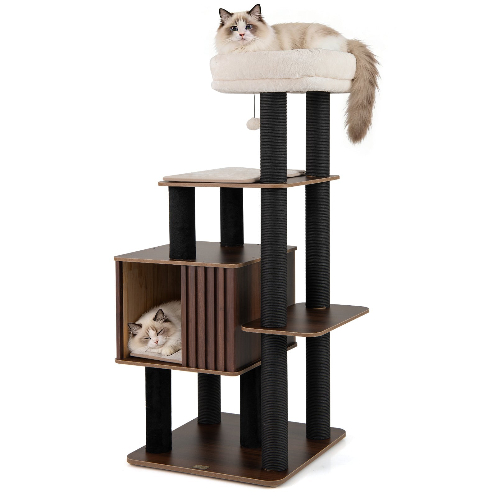 53.5 inch Tall Cat Tree for Indoor Cat Wooden Cat Tower Top Perch with Soft Padding-Brown - Majestic Pet Kingdom