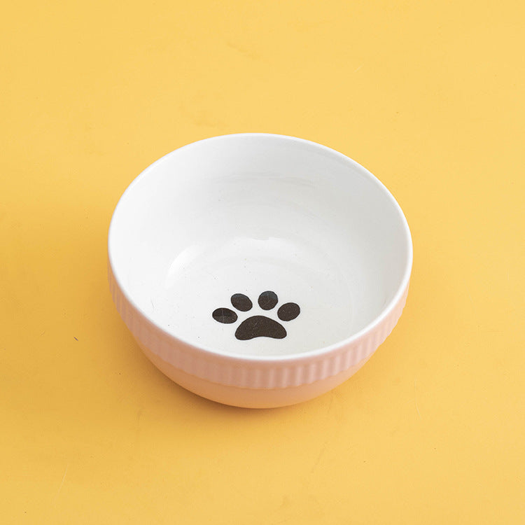 Ceramic Pet Bowl High Foot Neck Protection Snacks Anti-black Chin Oblique Mouth - Majestic Pet Kingdom