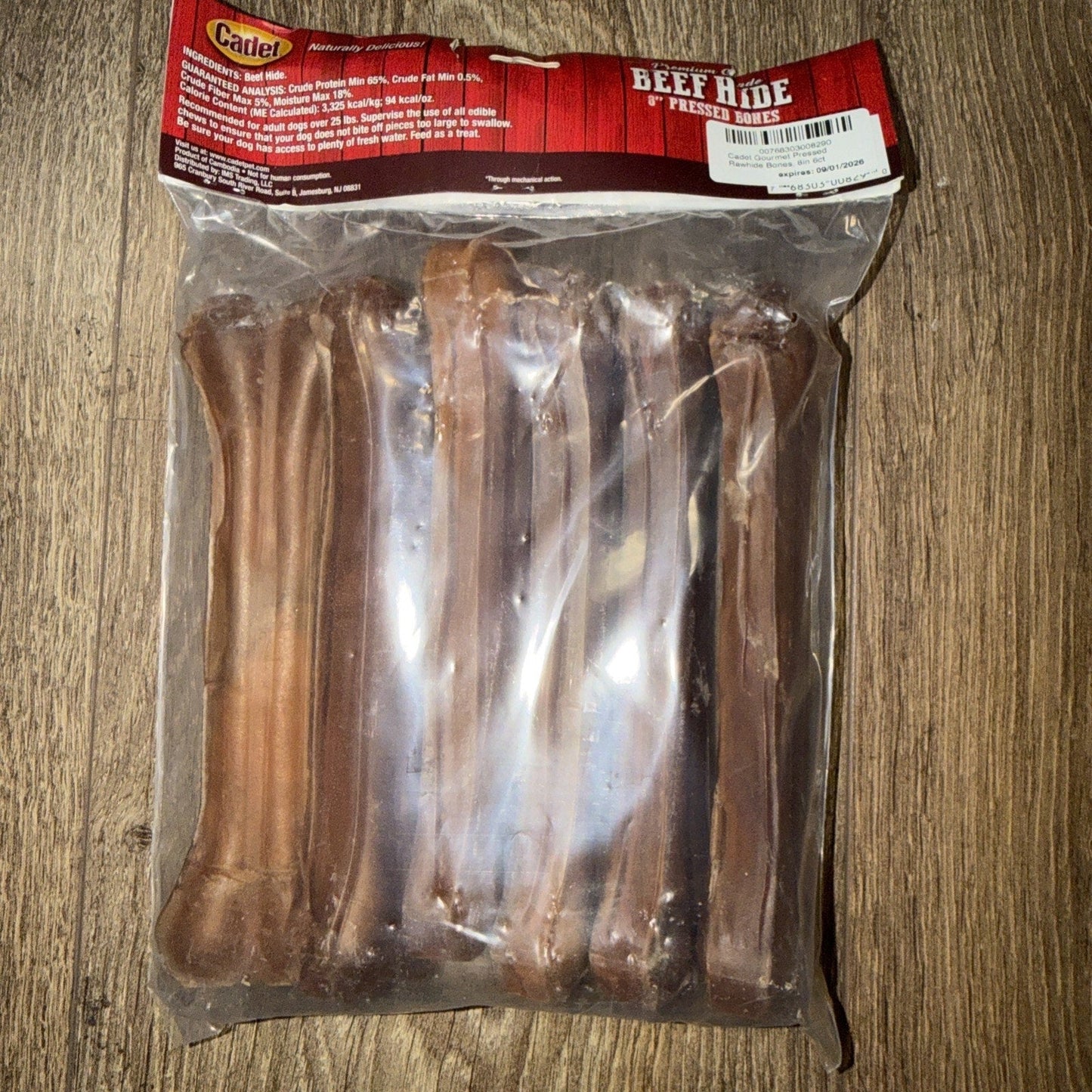 Dog Chews Cadet Pressed Beefhide Bones 8-Inch Raw Chews 5-Pack - Detail Angle 4 | Majestic Pet Kingdom