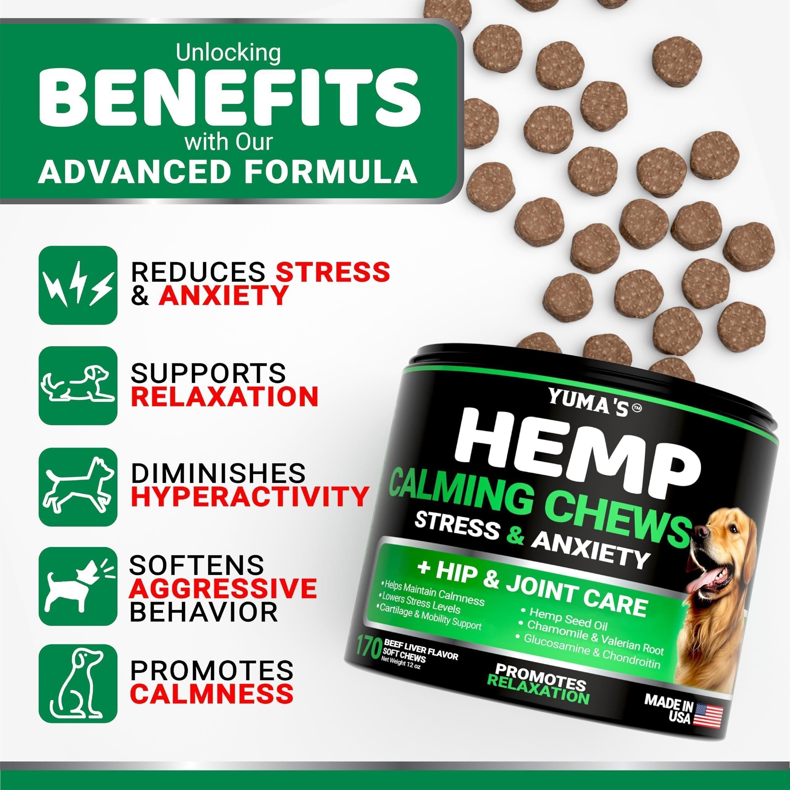 Hemp Calming Chews for Dogs 170 Count Anxiety Relief Beef Flavor - Majestic Pet Kingdom