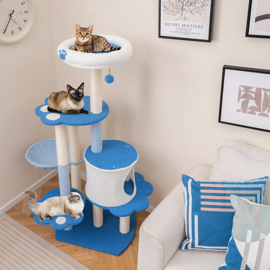 54 Inches Tall Modern Cat Tree Tower for Indoor Cats-Blue | Purrfect Pet Kingdom
