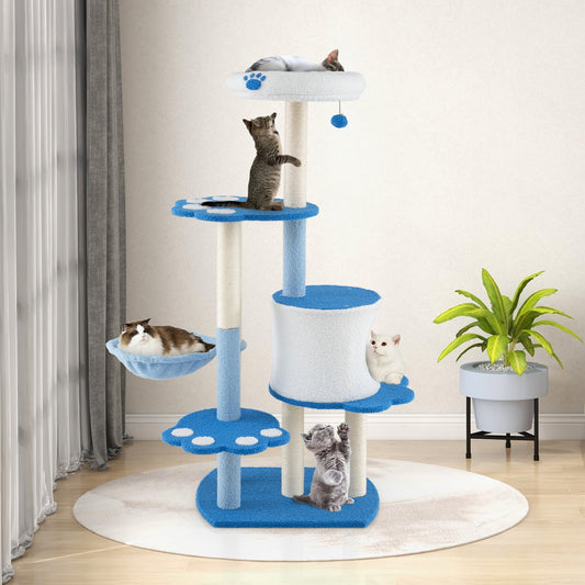 54 Inches Tall Modern Cat Tree Tower for Indoor Cats-Blue | Purrfect Pet Kingdom