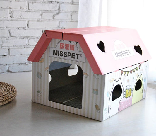 Cat Scratching House Corrugated Paper Toy - Izakaya Style
