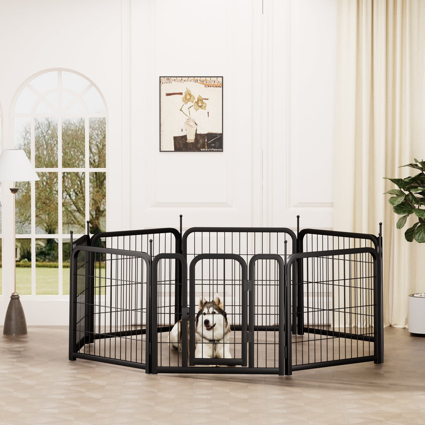Dog Playpen 8-Panel 24-Inch Portable Metal Exercise Yard Fence - Main Feature View | Majestic Pet Kingdom