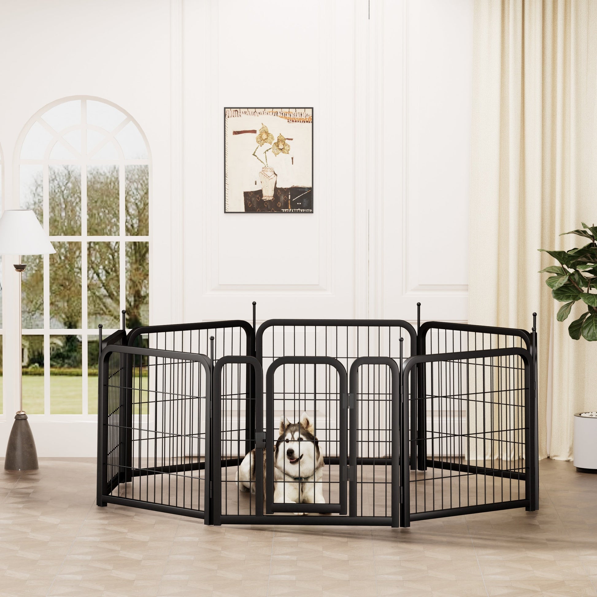 Dog Playpen 8-Panel 24-Inch Portable Metal Exercise Yard Fence - Main Feature View | Majestic Pet Kingdom