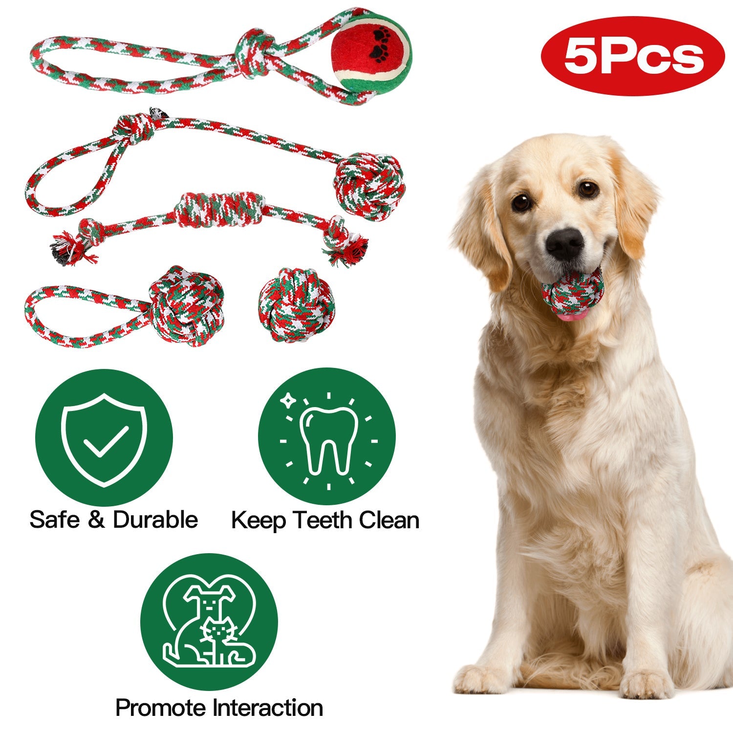 5Pcs Christmas Dog Rope Chew Toys Dog Interactive Toys Set for Puppy Small Medium Aggressive Chewers Dogs Training Teething Playing | Purrfect Pet Kingdom