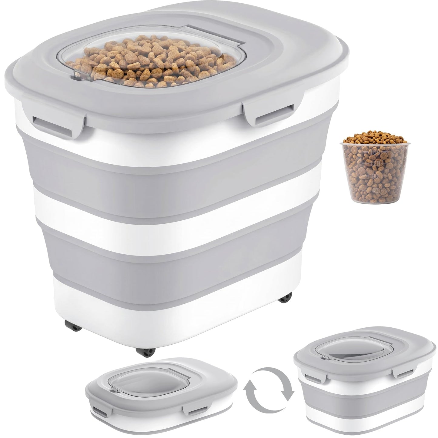 Dog Food Storage Container Collapsible on Wheels with Scoop Cup - Main Feature View | Majestic Pet Kingdom