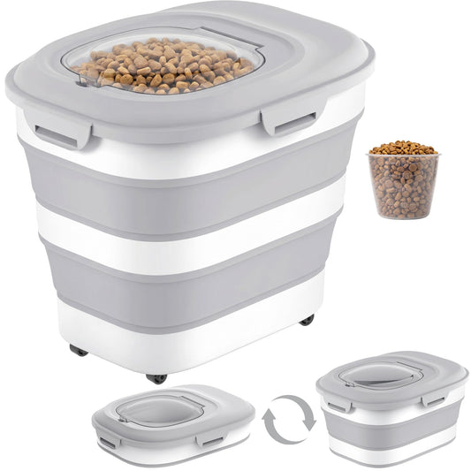 Dog Food Storage Container With Wheels, Collapsible Pet Food Storage Container With Clear Window, Measuring Cup & Scoop, BPA Free Cat Food Container For Rice, Flour, Grain, Bird Seed
