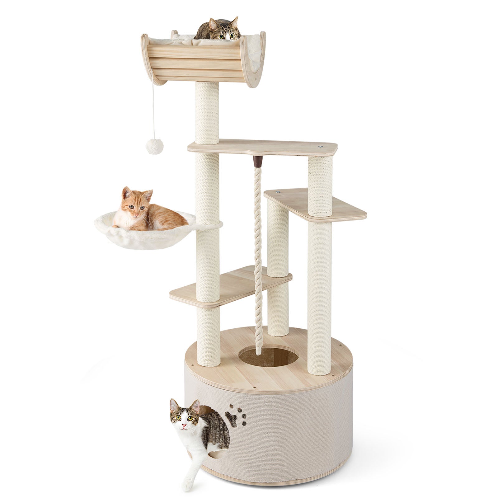 55.5 Inches Tall Wooden Cat Tree with Washable Plush Cushions for Indoor Cats - Majestic Pet Kingdom
