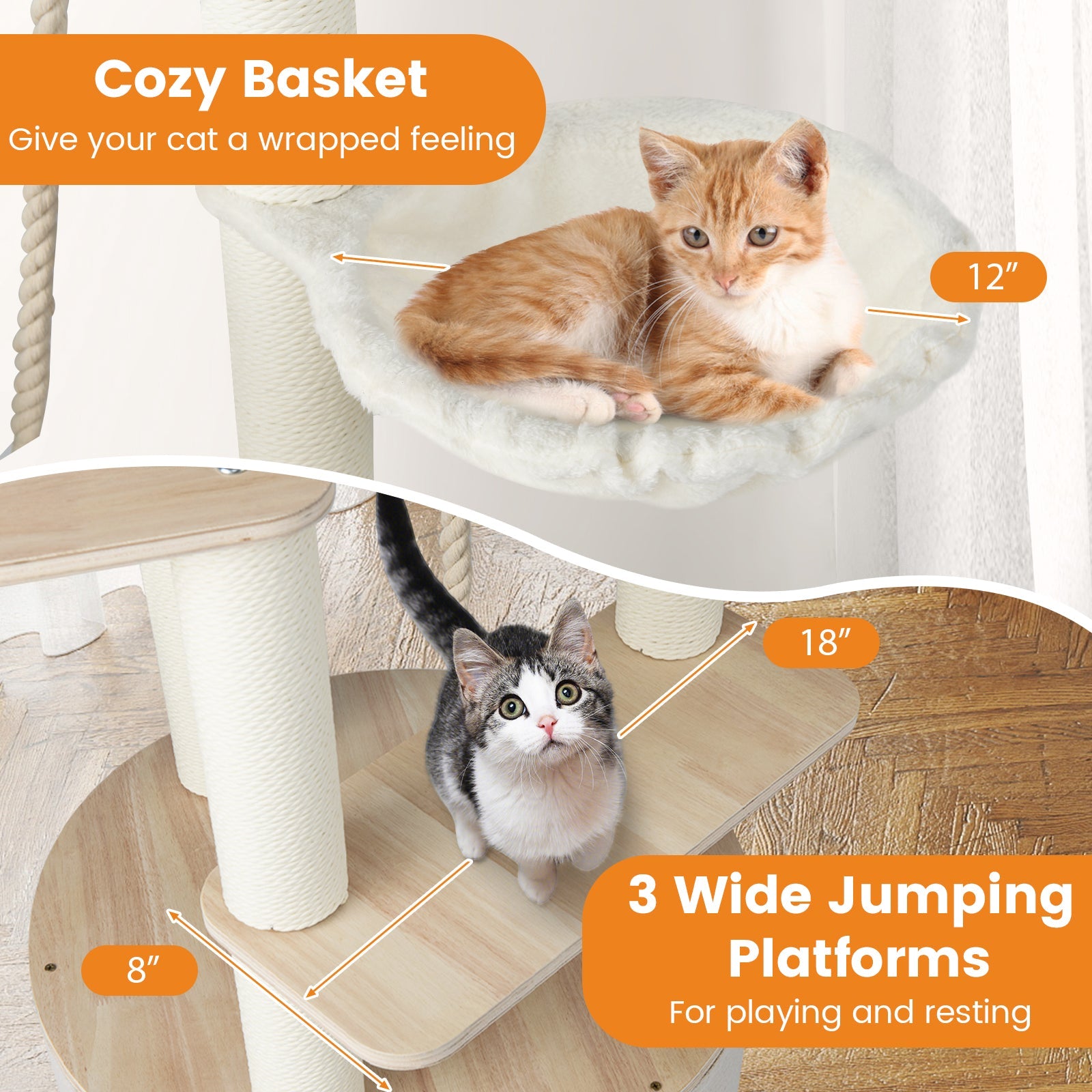 55.5 Inches Tall Wooden Cat Tree with Washable Plush Cushions for Indoor Cats - Majestic Pet Kingdom