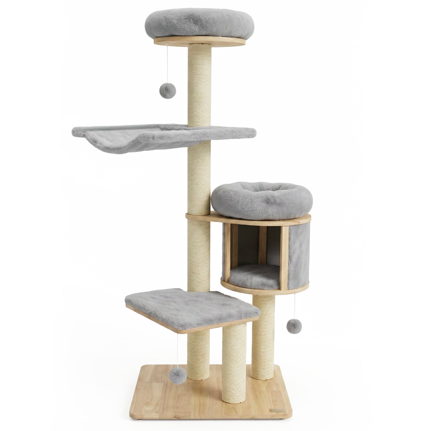 55" Solid Rubber Wood Cat Tree with Condo & Hammock - Majestic Pet Kingdom