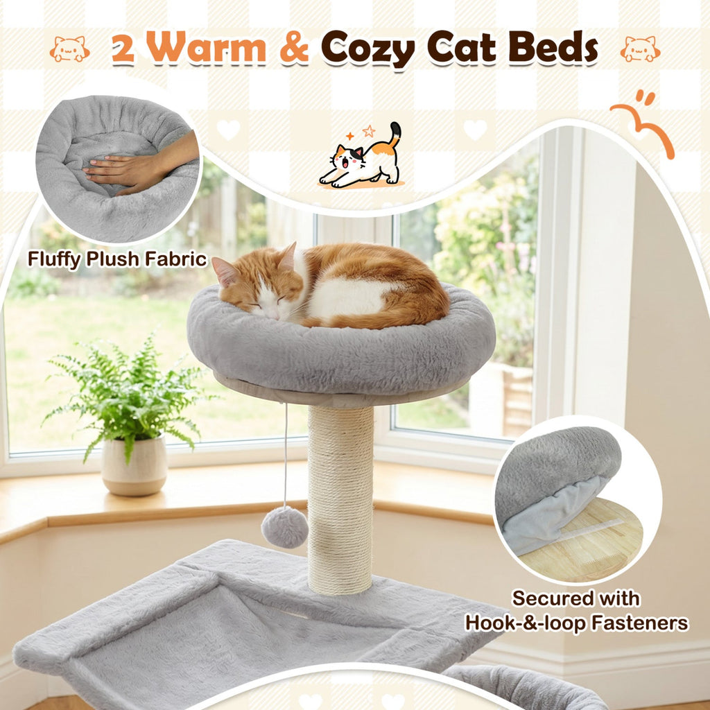 55" Solid Rubber Wood Cat Tree with Condo & Hammock - Majestic Pet Kingdom