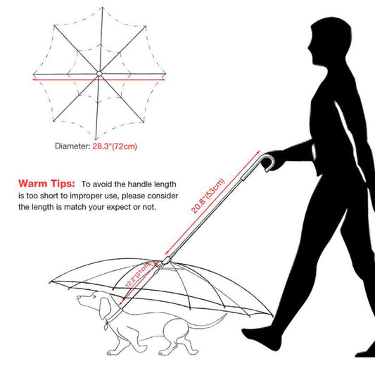 Dog Umbrella Transparent Waterproof Canopy with Leash Chain