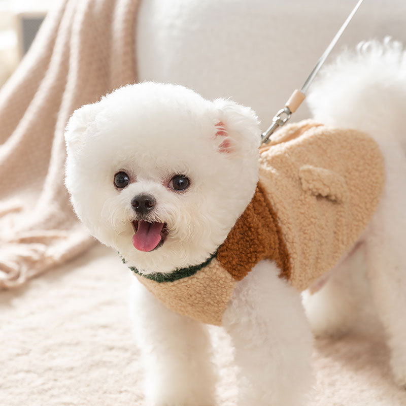 Wake Me In The Spring Squirrel Patch Pet Fleece Jacket, Color-Block Dog Coat With Leash Ring  Pockets | Purrfect Pet Kingdom
