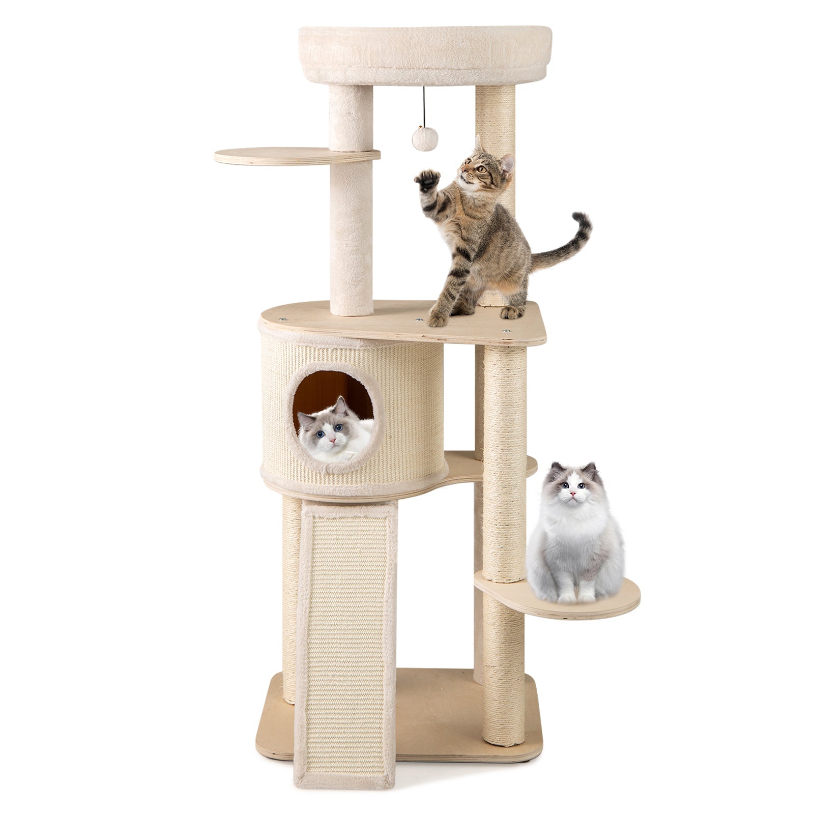 56 Inch Tall Cat Tree with 2 Sisal Scratching Posts and Ladder-NA - Majestic Pet Kingdom