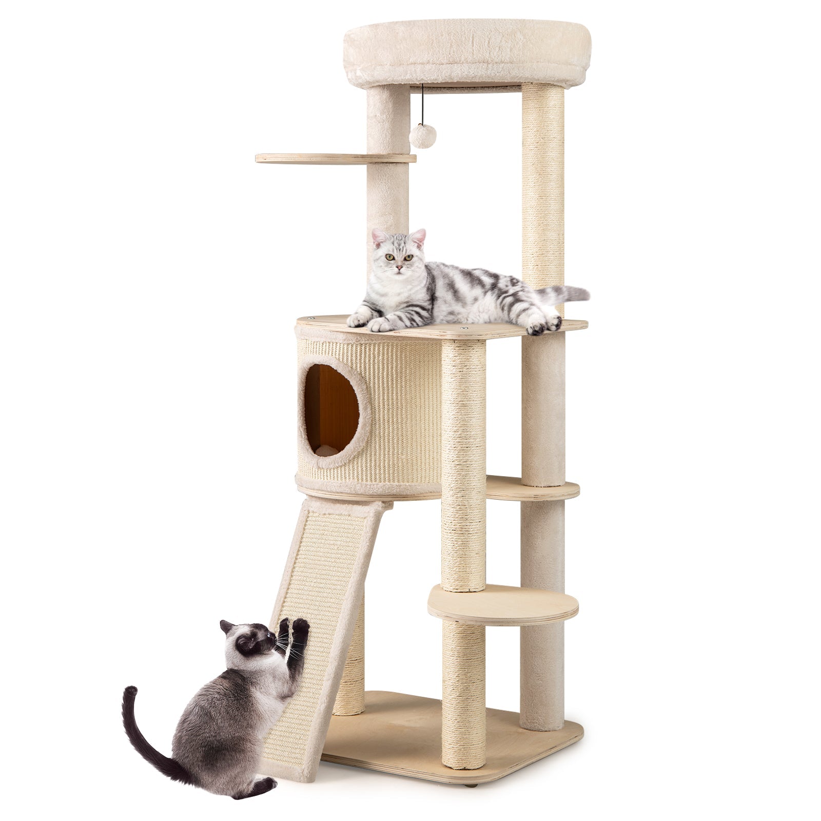 56 Inch Tall Cat Tree with 2 Sisal Scratching Posts and Ladder-NA - Majestic Pet Kingdom