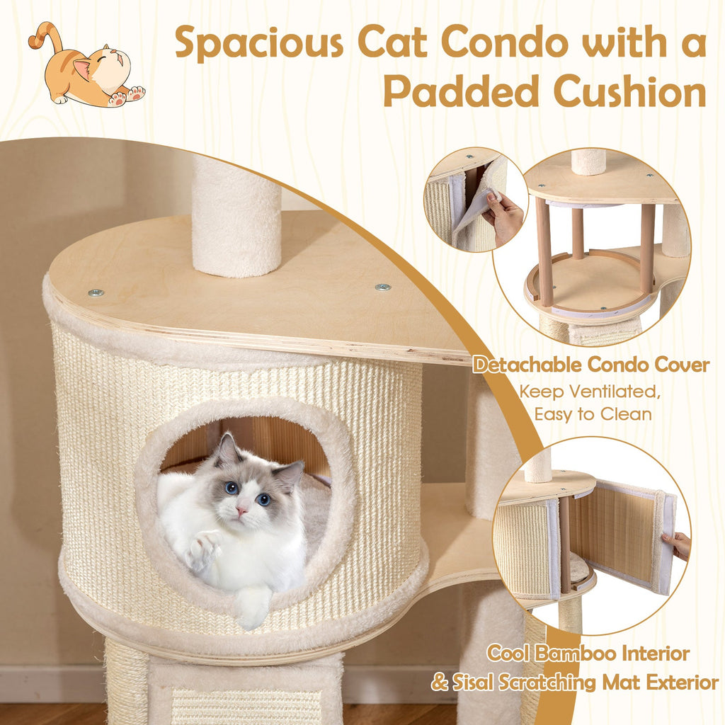 56 Inch Tall Cat Tree with 2 Sisal Scratching Posts and Ladder-NA - Majestic Pet Kingdom