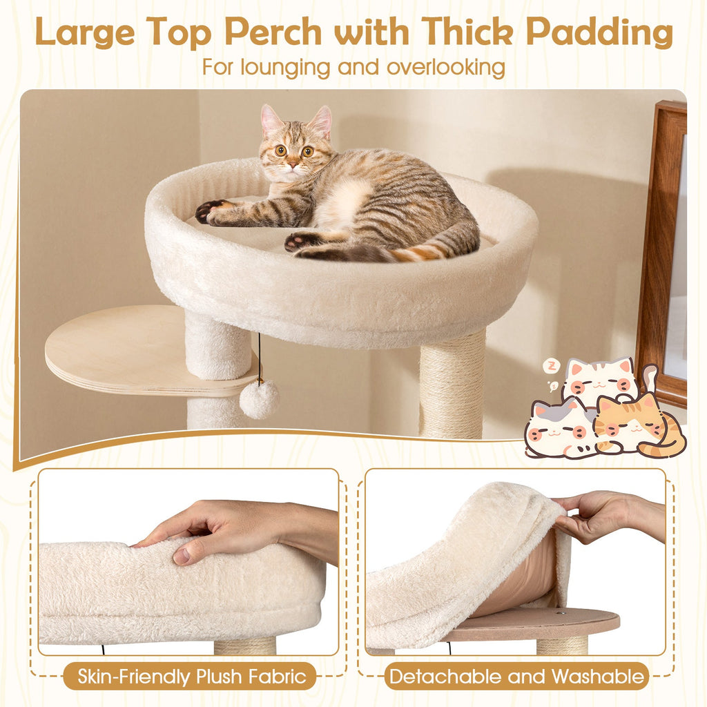 56 Inch Tall Cat Tree with 2 Sisal Scratching Posts and Ladder-NA - Majestic Pet Kingdom