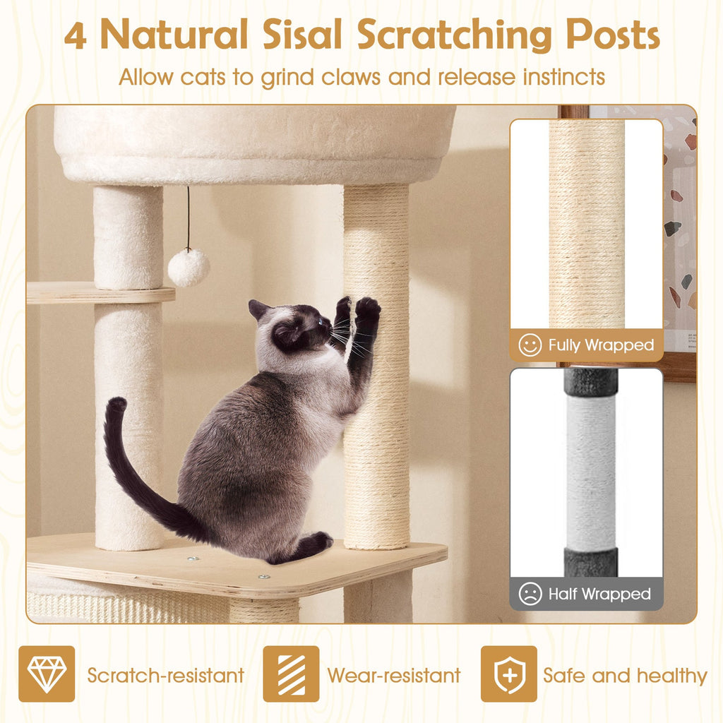 56 Inch Tall Cat Tree with 2 Sisal Scratching Posts and Ladder-NA - Majestic Pet Kingdom