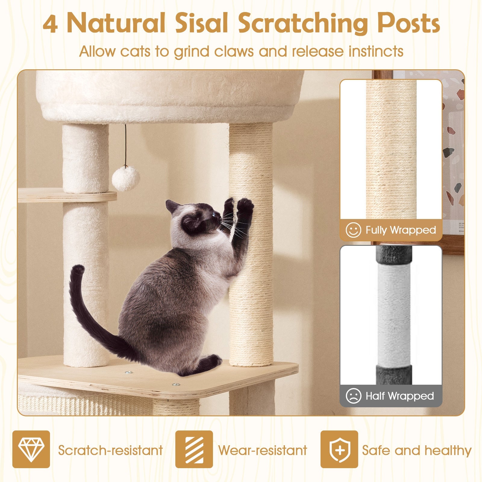 56 Inch Tall Cat Tree with 2 Sisal Scratching Posts and Ladder-NA - Majestic Pet Kingdom