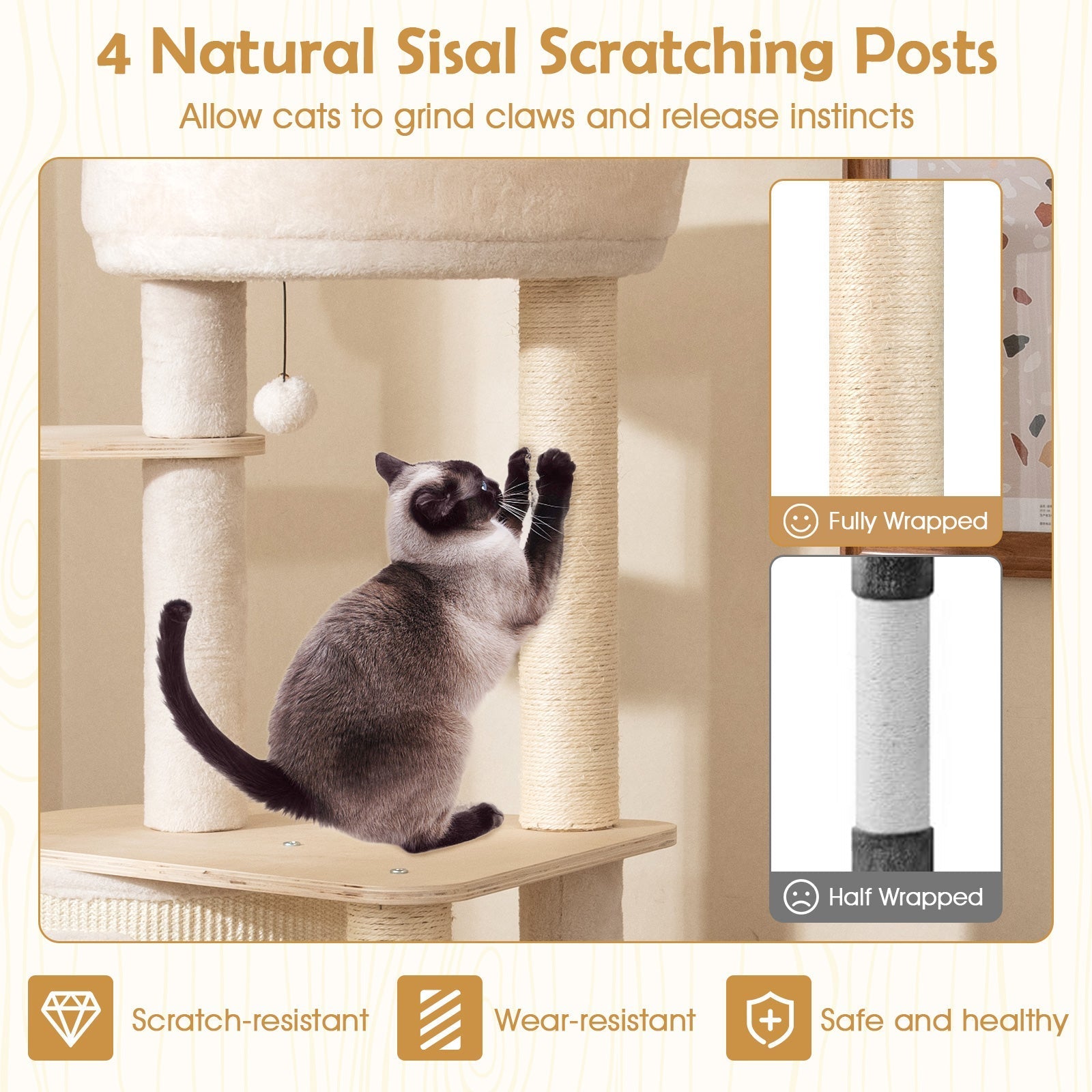56 Inch Tall Cat Tree with 2 Sisal Scratching Posts and Ladder-NA - Majestic Pet Kingdom