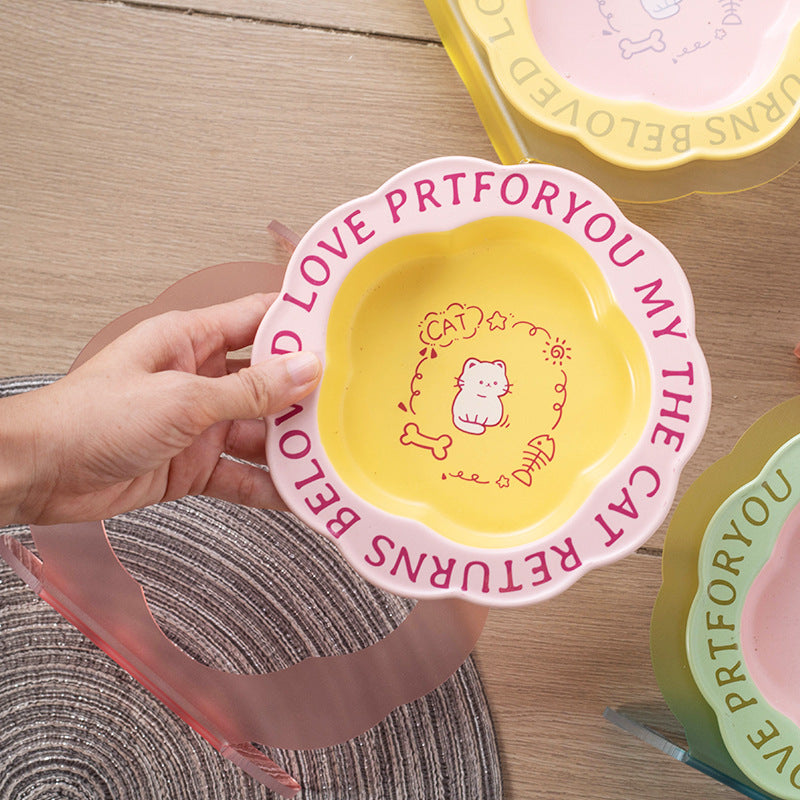 Neck Anti-tumble Acrylic Lace Ceramic Cat Bowl - Majestic Pet Kingdom