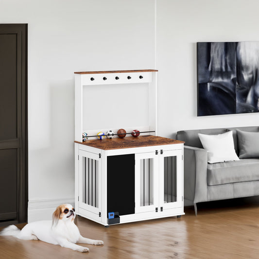 Dog crate,Graffiti dog cage, kennel with double doors, crate interior furniture, heavy wooden dog cage, large dog, white | Purrfect Pet Kingdom