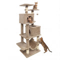57 Inch Cat Tree with Dual Condos and Hammock and 2 Dangling Balls - Majestic Pet Kingdom