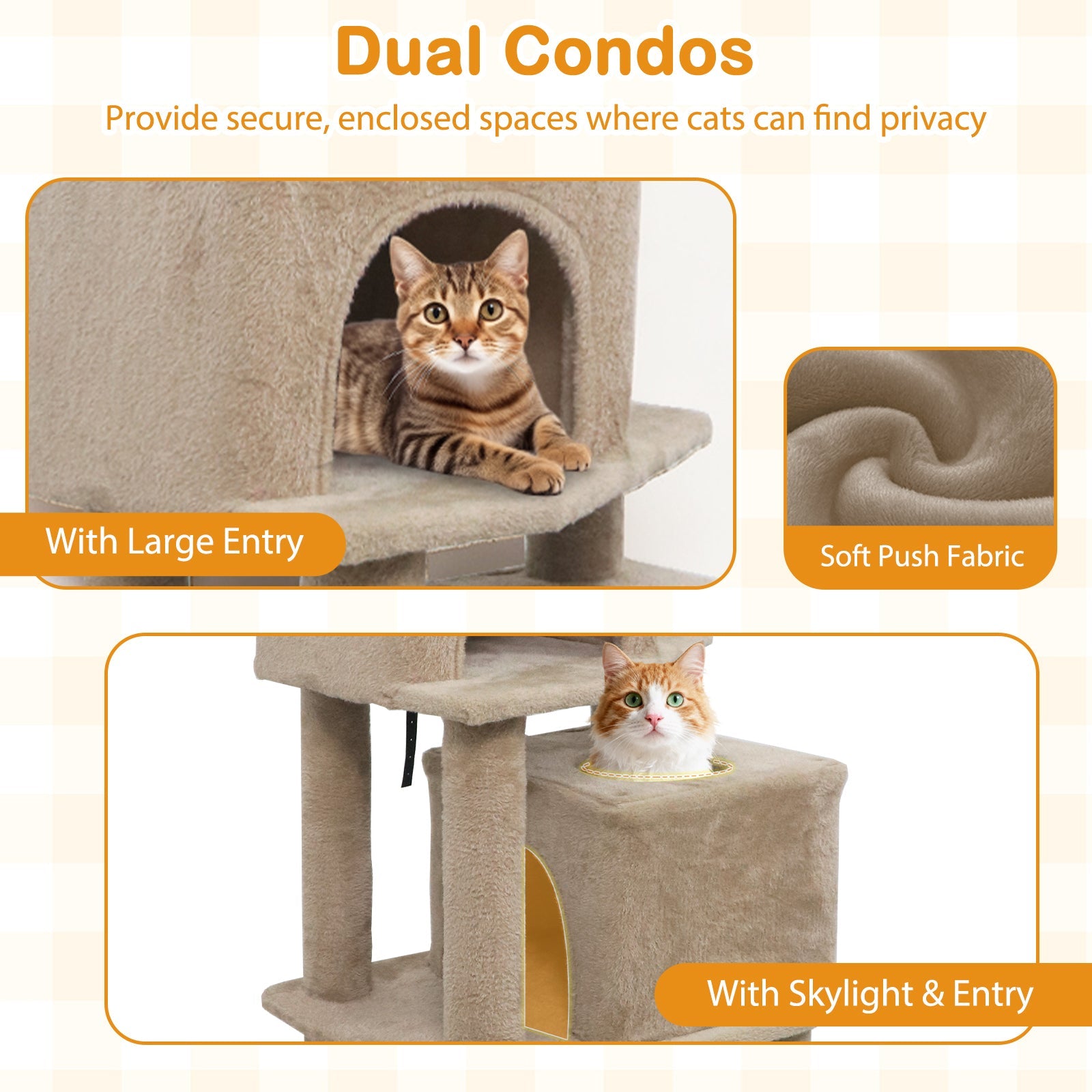 57 Inch Cat Tree with Dual Condos and Hammock and 2 Dangling Balls - Majestic Pet Kingdom